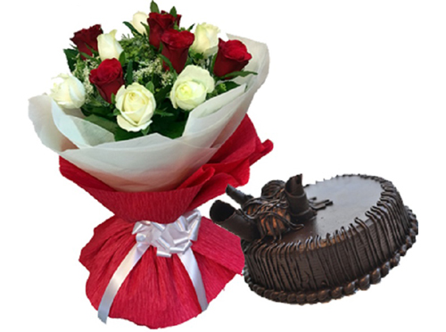 Red & White Roses With 1/2kg Choco